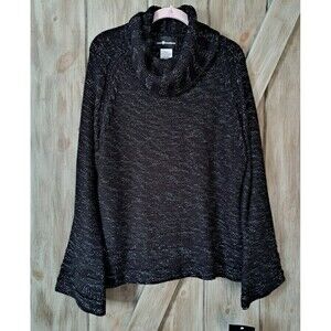 Sag Harbor Womens Sweater XL Black Metallic Sparkle Turtleneck Classy Cozy Cabin